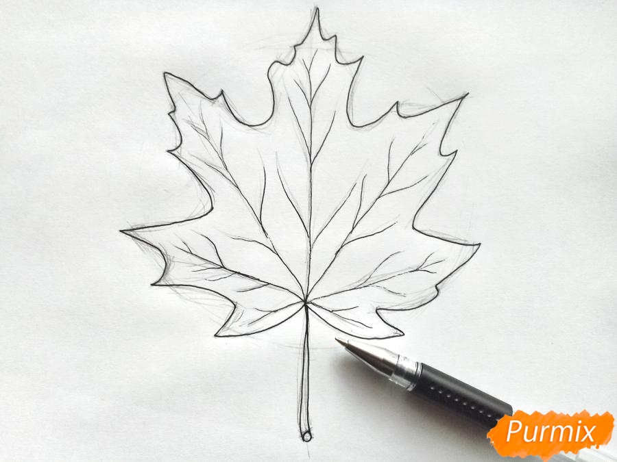 Πώς να σχεδιάσετε ένα φύλλο σφενδάμου με χρωματιστά μολύβια - βήμα 4
