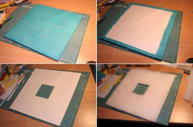 Leikkaa kankaasta neliö ja tee samalla 1 cm: n marginaali kummaltakin puolelta, jotta se on kätevä liimata