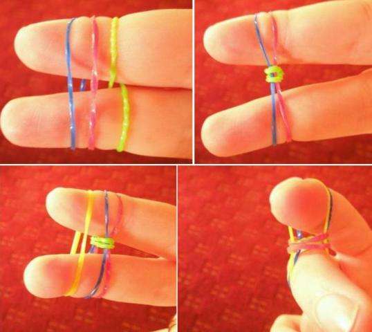 Metoden til vævning med gummibånd Iris på fingrene