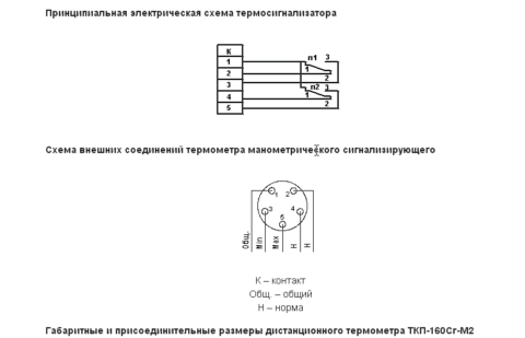 Schéma kontaktu a vývod elektrického kontaktného teplomera