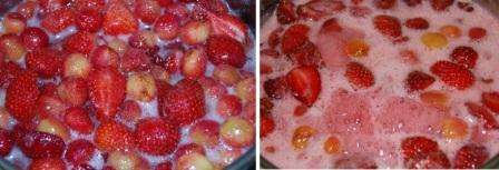 Αφού βράσει, προσθέστε λίγη ακόμη ζάχαρη, βράστε για περίπου 10 λεπτά και αφήστε τις φράουλες να κρυώσουν. Μπορείτε να το καλύψετε με μια πετσέτα.