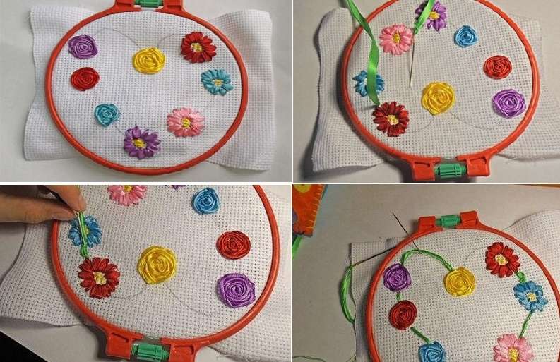 For at lave kanten af hjertet skal du tage et bånd af en sådan farve, så det ikke smelter sammen med nogen af blomsterne.