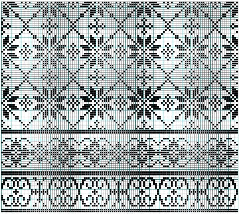 Jacquard strikkeopskrifter med diagrammer og beskrivelser